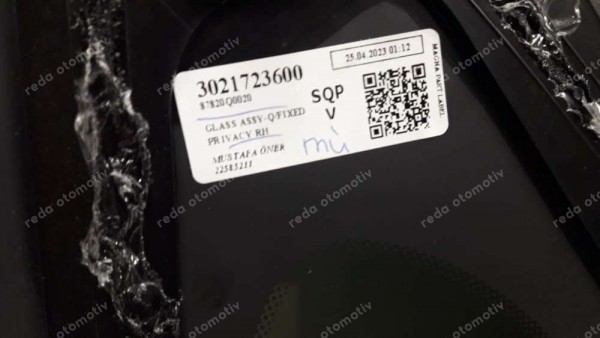 Hyundai İ20 Sağ Arka Kelebek Camı Orj. 87820-Q0020 SP YP (LB-110)