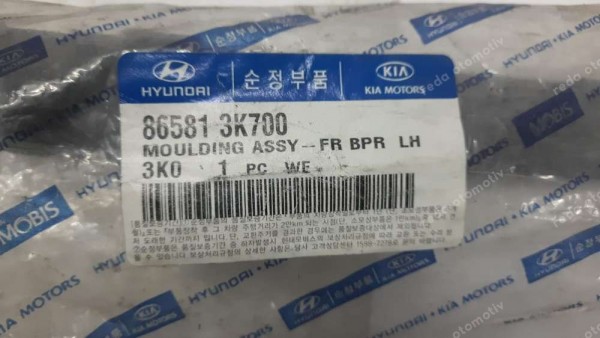 Hyundai Sonata Ön Tampon Sol Kaplama Çıtası 86581-3K700 YP (