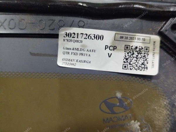 Hyundai Bayon Sağ Arka Kelebek Küstod Camı [Nikelaj] 87820-Q0820 CP (LC123)