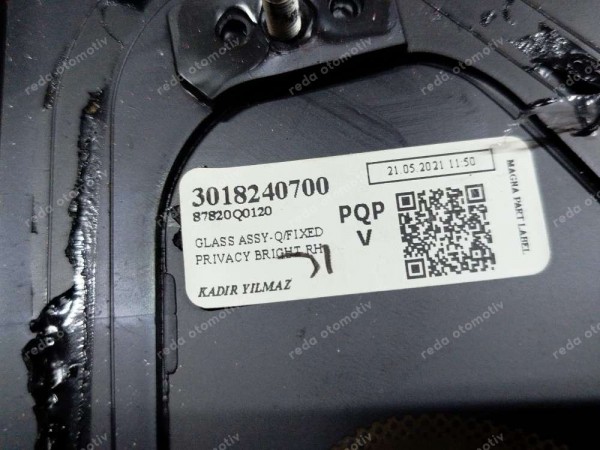 Hyundai İ20 2021> Sağ Arka Kelebek Küstod Camı 87820-Q0120 SP (LC122)