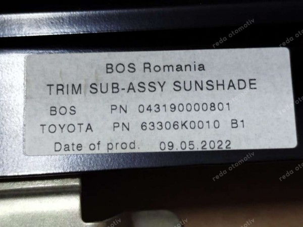 Toyota Yaris Cross Sunroof Açılır Tavan Perdesi Şasesşi 63306-K0010 SP (MB141)