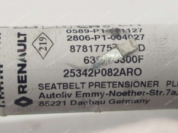 Renault Clio 5 Sol Ön Emniyet Kemer Gergi Kolu Fişeği 878177574R (Patlak) SP HP (BE120)
