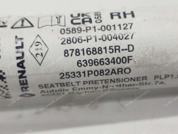 Renault Clio 5 Sağ Emniyet Kener Gergi Kolu Fişeği 878168815R SP (BE120)