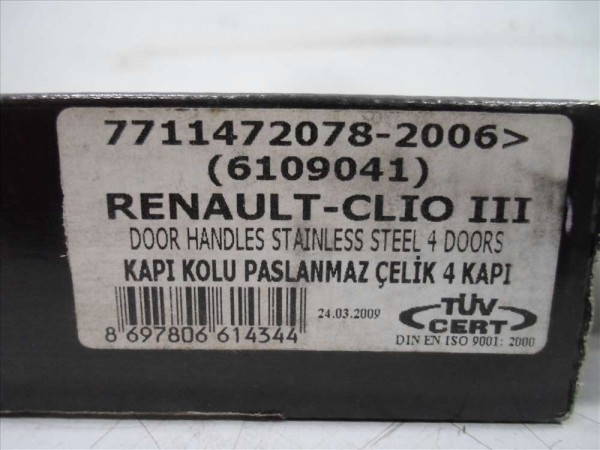 Renault Clio 3 Nikelaj Krom Kapı Kolu Kaplama Takımı 4 Kapı YS YP [C-B-130]