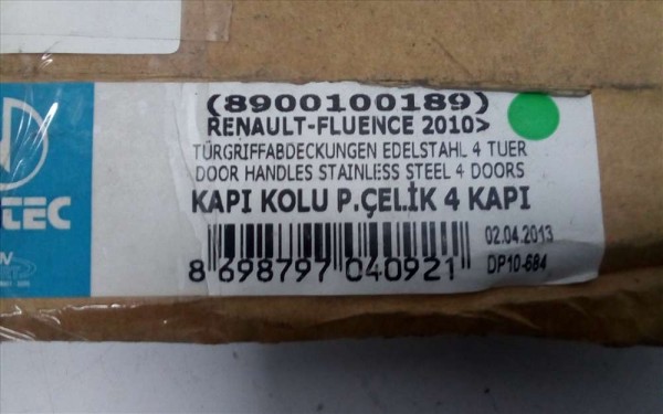 Renault Fluence Nikelaj Krom Kapı Kolu Kaplaması P.Çelik Eller 8900100189 YP [C-B-130]