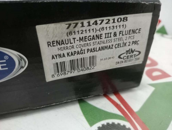 Renault Megane 3 Fluence Nikelaj Krom Ayna Kapağı Takımı 7711472108 YS YP [C-B-130]