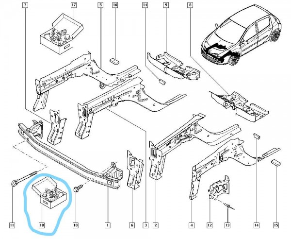 Renault Clio 3 Kaput Ön Panel Agraf Takımı 600380651R YP [B-D-120]